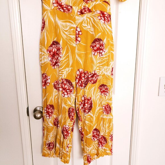 Lulus Garden's Glory Mustard Yellow Floral Print Culotte Jumpsuit Size XL - Picture 4 of 16